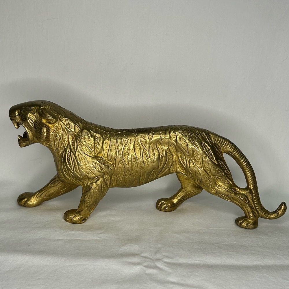 Vintage Solid Brass Prowling Bengal Tiger Figurine MCM Statue